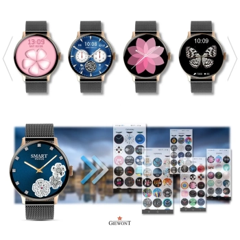 Smartwatch Damski Giewont GW330-4 Różowe Złoto-Róż Pudrowy Pasek Silikonowy + Czarna Bransoleta