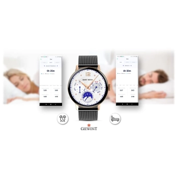 Smartwatch Damski Giewont GW330-4 Różowe Złoto-Róż Pudrowy Pasek Silikonowy + Czarna Bransoleta