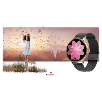 Smartwatch Damski Giewont GW330-4 Różowe Złoto-Róż Pudrowy Pasek Silikonowy + Czarna Bransoleta