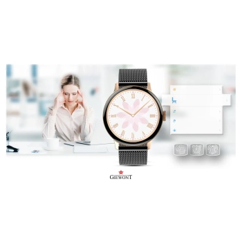 Smartwatch Damski Giewont GW330-4 Różowe Złoto-Róż Pudrowy Pasek Silikonowy + Czarna Bransoleta