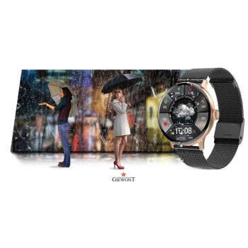 Smartwatch Damski Giewont GW330-4 Różowe Złoto-Róż Pudrowy Pasek Silikonowy + Czarna Bransoleta