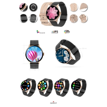 Smartwatch Damski Giewont GW330-4 Różowe Złoto-Róż Pudrowy Pasek Silikonowy + Czarna Bransoleta
