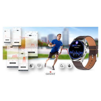 Smartwatch Giewont GW450-6 Srebrny + Pasek Brązowy Skórzany