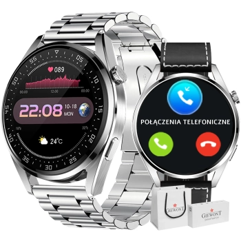Smartwatch Giewont GW450-5 Srebrny + Pasek Czarny Skórzany
