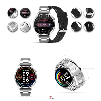 Smartwatch Giewont GW450-5 Srebrny + Pasek Czarny Skórzany