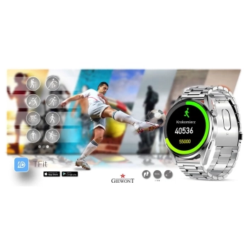 Smartwatch Giewont GW450-5 Srebrny + Pasek Czarny Skórzany