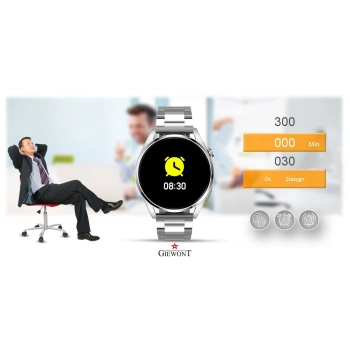 Smartwatch Giewont GW450-5 Srebrny + Pasek Czarny Skórzany