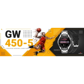 Smartwatch Giewont GW450-5 Srebrny + Pasek Czarny Skórzany