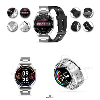 Smartwatch Giewont GW450-4 Srebrny + Pasek Czarny Silikonowy
