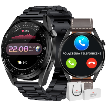 Smartwatch Giewont GW450-3 Czarny + Pasek Brązowy Skórzany