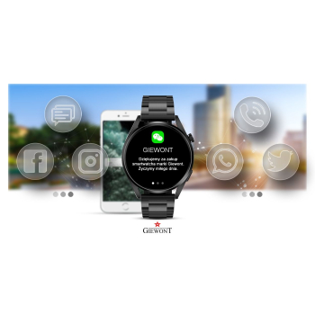 Smartwatch Giewont GW450-3 Czarny + Pasek Brązowy Skórzany