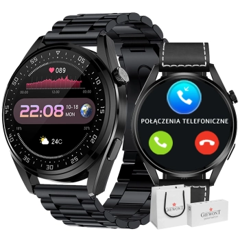 Smartwatch Giewont GW450-2 Czarny + Pasek Czarny Skórzany
