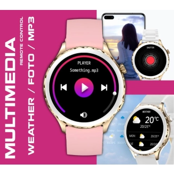 Smartwatch Damski Rubicon RNCF02-2 Złoty + Pasek Różowy