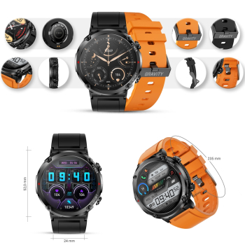 Smartwatch Gravity GT21-2 + Pomarańczowy Pasek Silikonowy