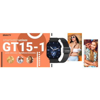 Smartwatch Gravity GT15-1 Czarny Pasek Silikonowy + Czarna Bransoleta