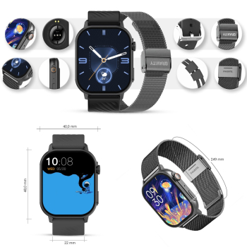 Smartwatch Gravity GT15-5 Czarny Pasek Silikonowy + Tytanowa Bransoleta