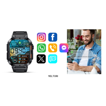 Smartwatch Veltori VT200-1 Czarny Pasek Silikonowy