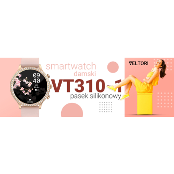 Smartwatch Damski Veltori VT310-1 Złota Bransoleta + Różowy Pasek Silikonowy