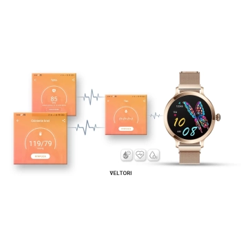 Smartwatch Damski Veltori VT340-1 Złota Bransoleta + Różowy Pasek Silikonowy