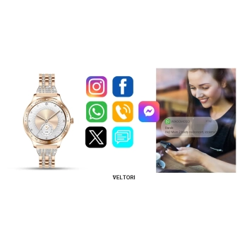 Smartwatch Damski Veltori VT350-1 Bransoleta Różowe Złoto