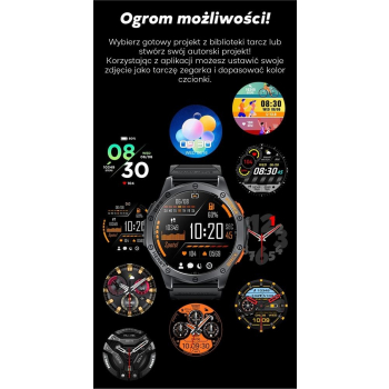Smartwatch Męski GRAVITY GPS GT24-1 Czarny Pasek Silikonowy + Granatowy Pasek Silikonowy