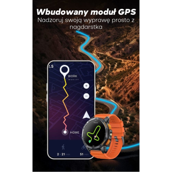 Smartwatch Męski GRAVITY GPS GT24-3 Czarny Pasek Silikonowy + Pomarańczowy Pasek Silikonowy