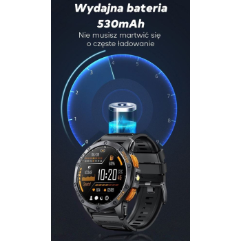 Smartwatch Męski GRAVITY GPS GT24-3 Czarny Pasek Silikonowy + Pomarańczowy Pasek Silikonowy