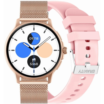 Smartwatch Damski GRAVITY GT12-3 Różowy Pasek Silikonowy + Bransoleta Różowe Złoto