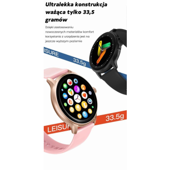 Smartwatch Damski GRAVITY GT12-4 Czarny Pasek Silikonowy + Bransoleta Różowe Złoto