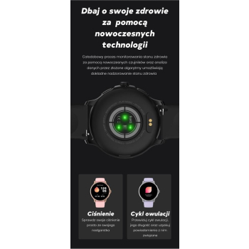 Smartwatch Damski GRAVITY GT12-4 Czarny Pasek Silikonowy + Bransoleta Różowe Złoto