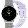 Smartwatch Damski GRAVITY GT12-6 Fioletowy Pasek Silikonowy + Srebrna Bransoleta