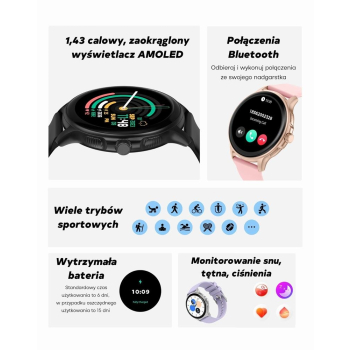 Smartwatch Damski GRAVITY GT12-8 Biały Pasek Silikonowy + Srebrna Bransoleta