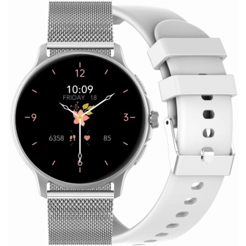Smartwatch Damski GRAVITY GT12-8 Biały Pasek Silikonowy + Srebrna Bransoleta