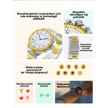 Smartwatch Męski GRAVITY GT16-1 Gold / Złota Bransoleta