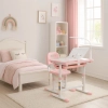 Biurko dziecięce szkolne regulowane krzesło lampka LED USB różowe