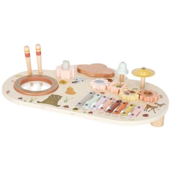 Stolik edukacyjny drewniany tablica muzyczna cymbałki talerze