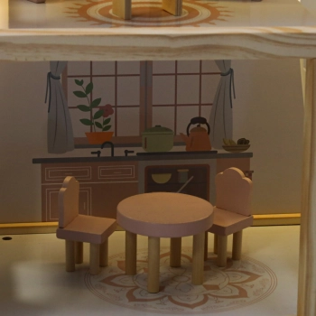 Domek dla lalek drewniany mebelki 78cm róż LED