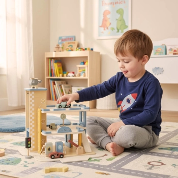 Garaż drewniany parking samochodowy piętrowy stacja benzynowa