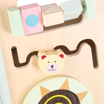 Pchacz dla dziecka chodzik drewniany z liczydłem niebieski