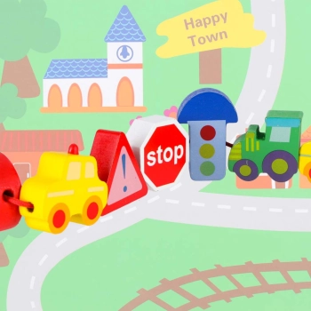 Klocki drewniane do nawlekania tablica plansza samochody pojazdy