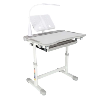 Biurko dziecięce szkolne regulowane krzesło lampka LED USB szare