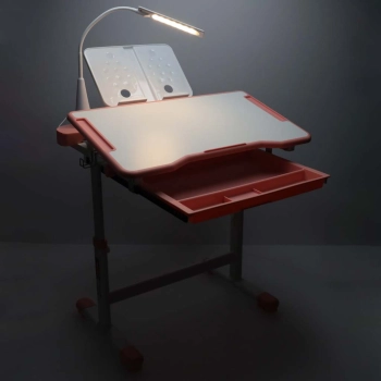 Biurko dziecięce szkolne regulowane krzesło lampka LED USB różowe