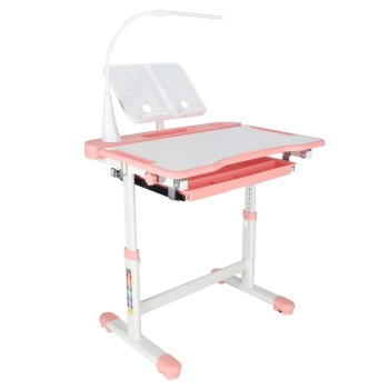 Biurko dziecięce szkolne regulowane krzesło lampka LED USB różowe