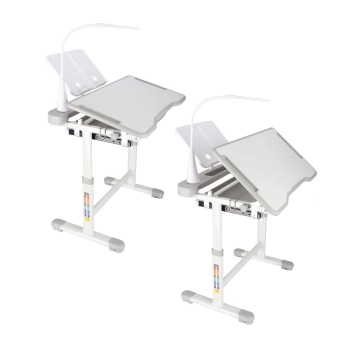Biurko dziecięce szkolne regulowane krzesło lampka LED USB szare
