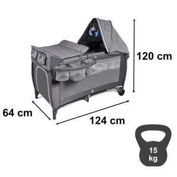 Łóżeczko dziecięce turystyczne składane dwupoziomowe przewijak max. 15kg