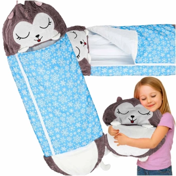 Śpiwór do spania dla dzieci turystyczny poduszka 2w1 135x50cm niebieski