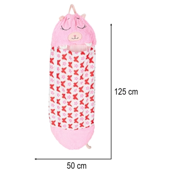 Śpiwór do spania dla dzieci turystyczny poduszka 2w1 135x50cm różowy