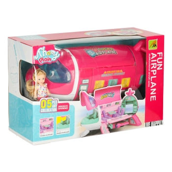 Samolot dla lalek pasażerski 2w1 rozkładany akcesoria różowy