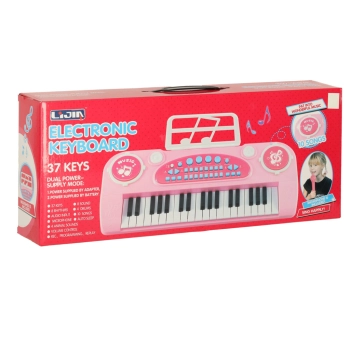 Keyboard dla dzieci pianinko interaktywne organki 37 klawiszy mikrofon statyw różowe