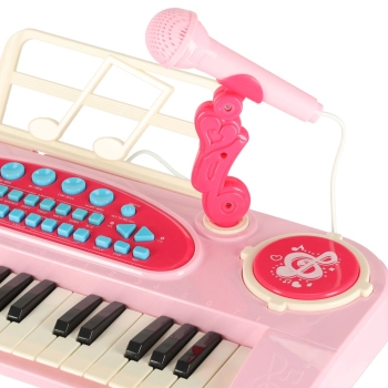 Keyboard dla dzieci pianinko interaktywne organki 37 klawiszy mikrofon statyw różowe
